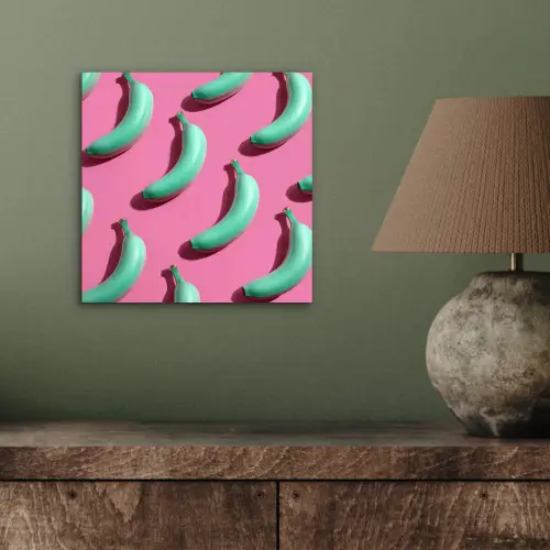 Bananen - Patroon - Blauw - Roze aluminium wit klein -sfeer2