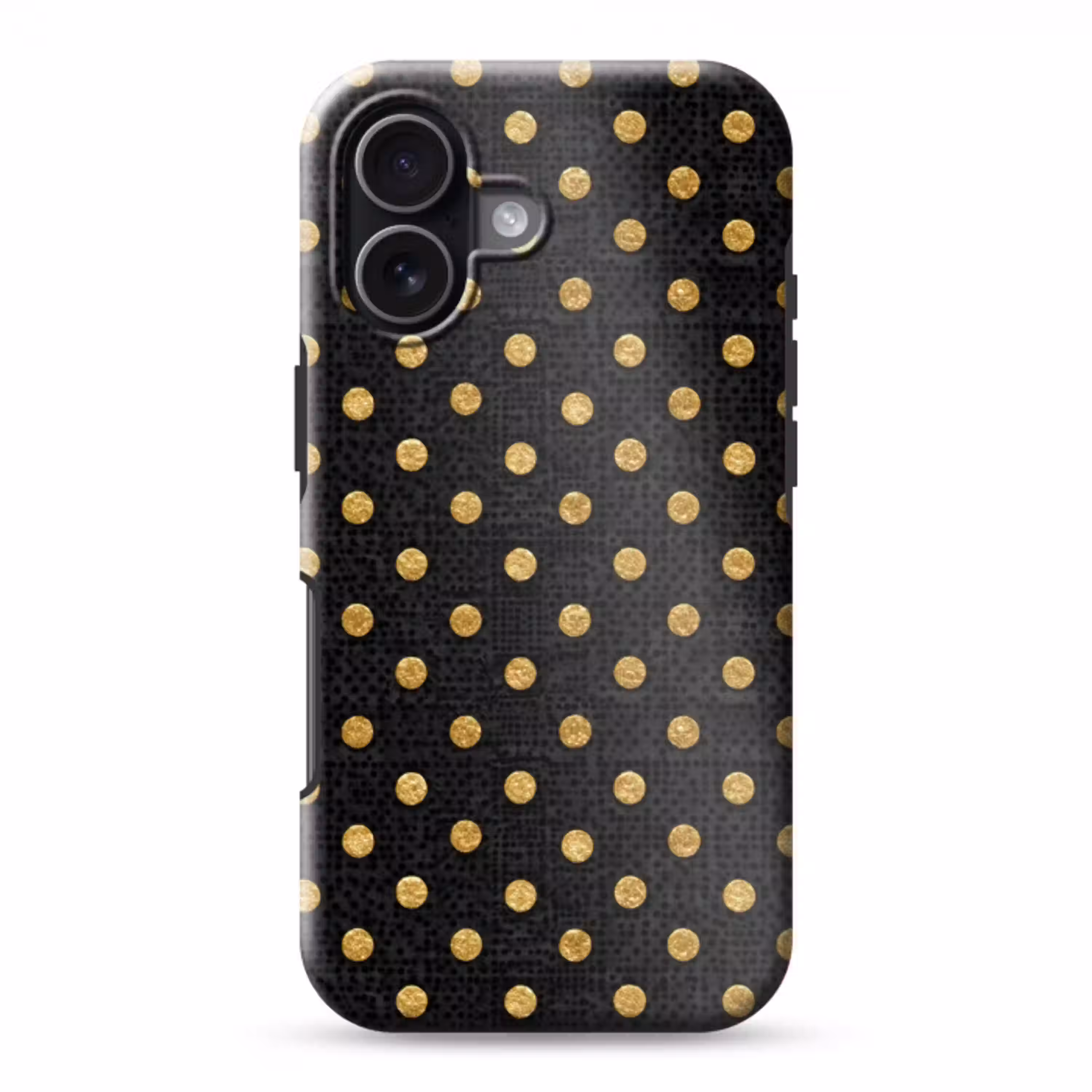 Polka Dot - Stippen - Goud - Zwart Toughcase MagSafe Apple iPhone 17 klein 1017 -3d