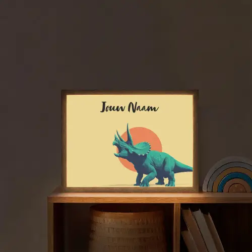 Triceratops - Hoorns - Cirkel - Oranje Light Box met batterij (Wandlamp kind) middel -sfeer1_kind