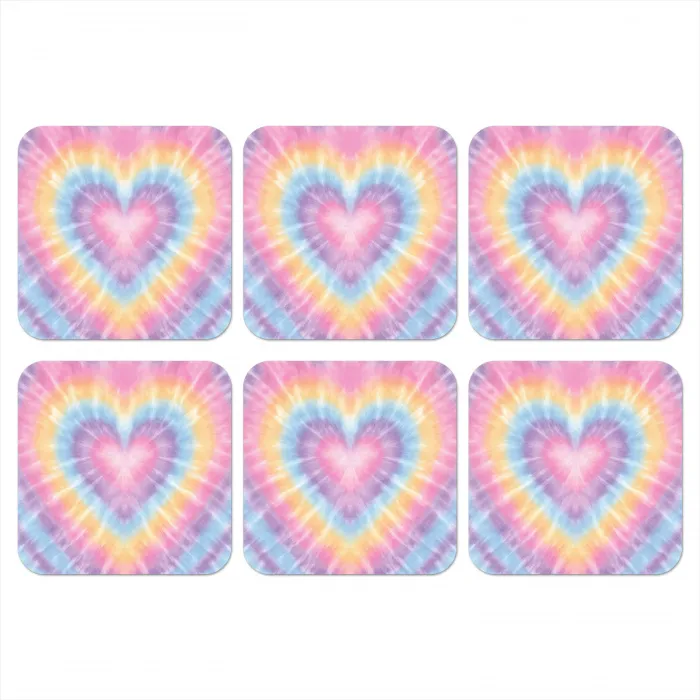 Hartvorm - Pastelkleuren - Tie Dye onderzetter kurk middel -3d