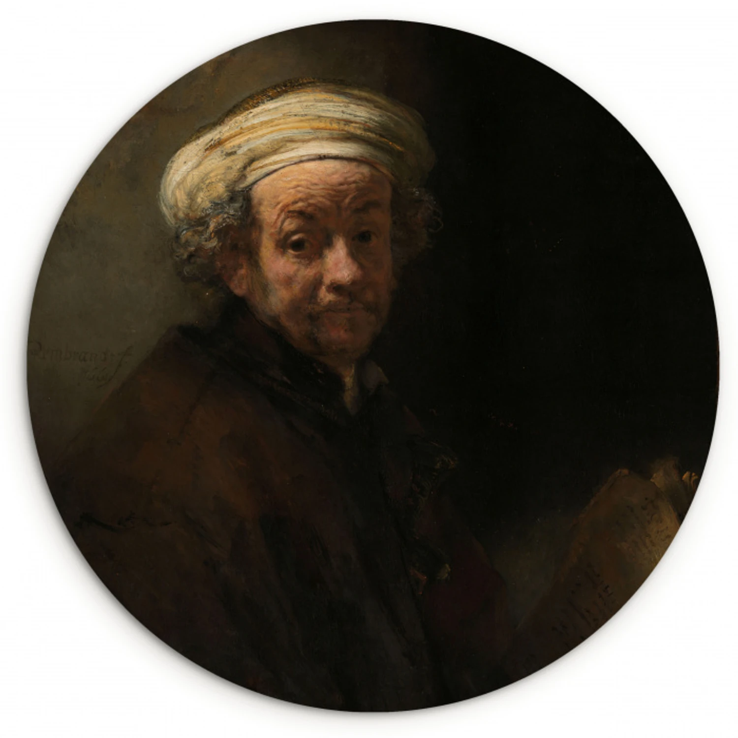 Zelfportret als de apostel Paulus - Schilderij van Rembrandt van Rijn Wandcirkel kunststof plaat 5mm dik klein -3d