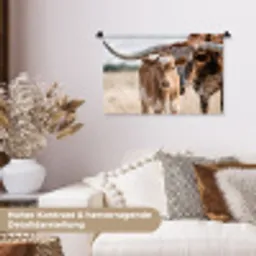 Texas Longhorn - Kalf - Weide - Dieren Wandkleed katoen klein -tsfeer1_DE