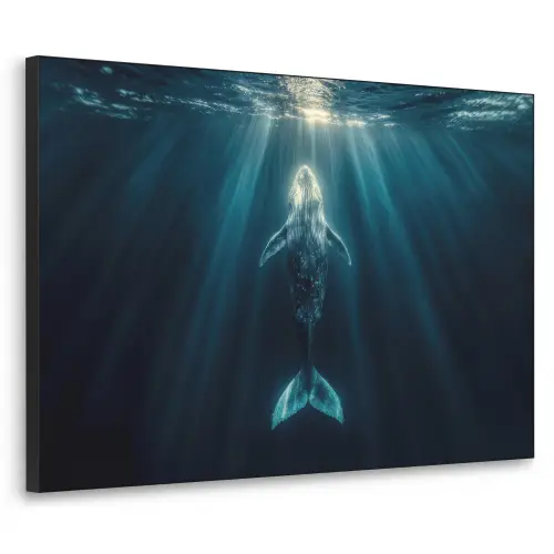 Walvis - Water - Zonnestralen - Blauw Textielframe zwart klein -3d