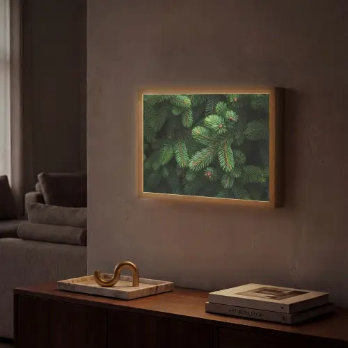 Sparrentakken - Knoppen - Naalden - Groen Light Box met batterij (Wandlamp) middel -sfeer1
