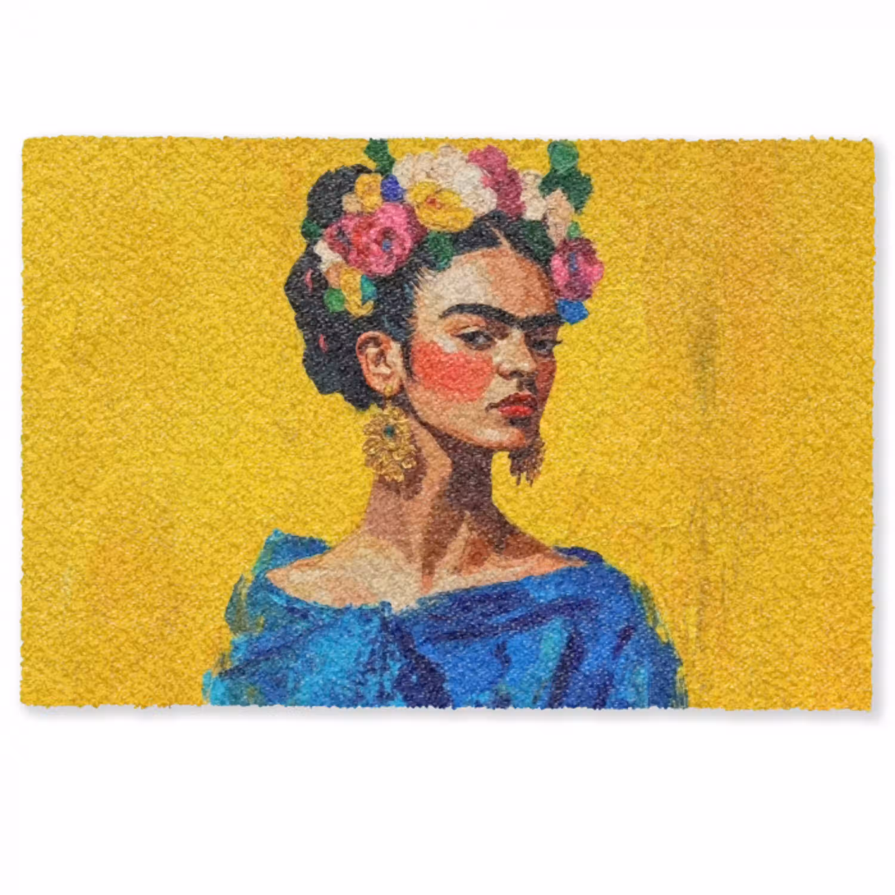 Frida Kahlo - Vrouw - Geel - Blauw - Bloemen Deurmat klein -zkaufland3d