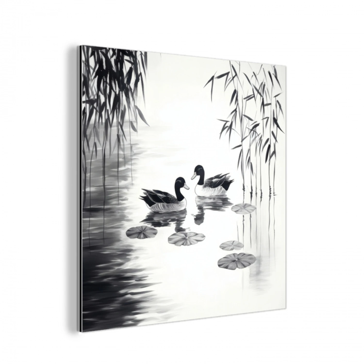 Eenden - Waterlelies - Riet - Zwart aluminium wit klein -3d