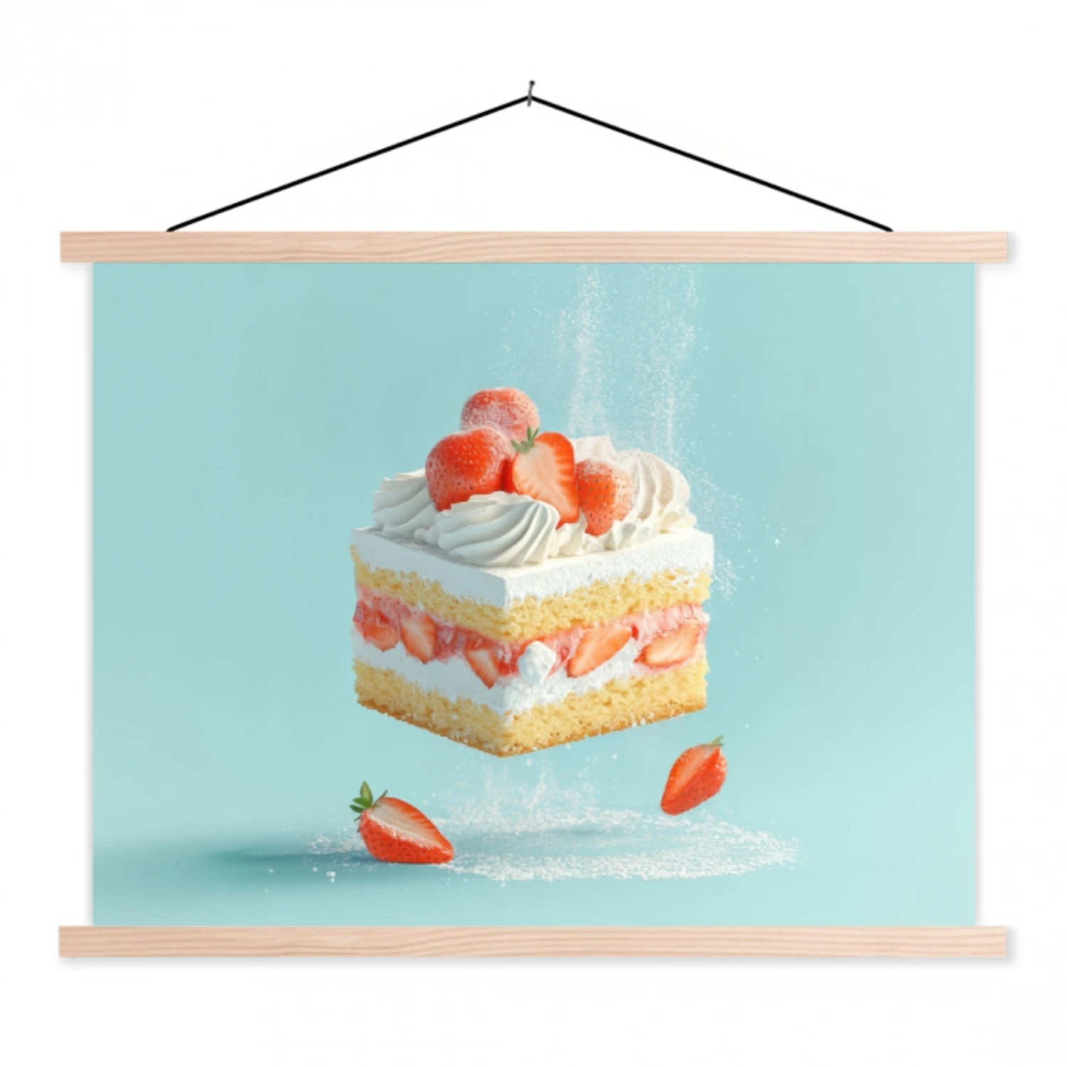 Slagroom - Taart - Blauw - Eten textielposter latten blank klein -3d