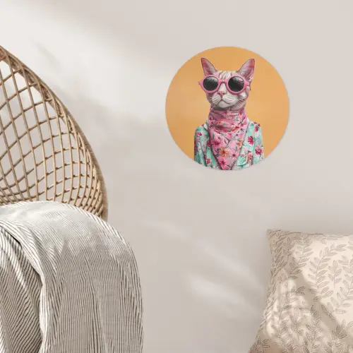 Zonnebril - Kat - Sjaal - Bloemen Wandcirkel behangsticker klein -sfeer4