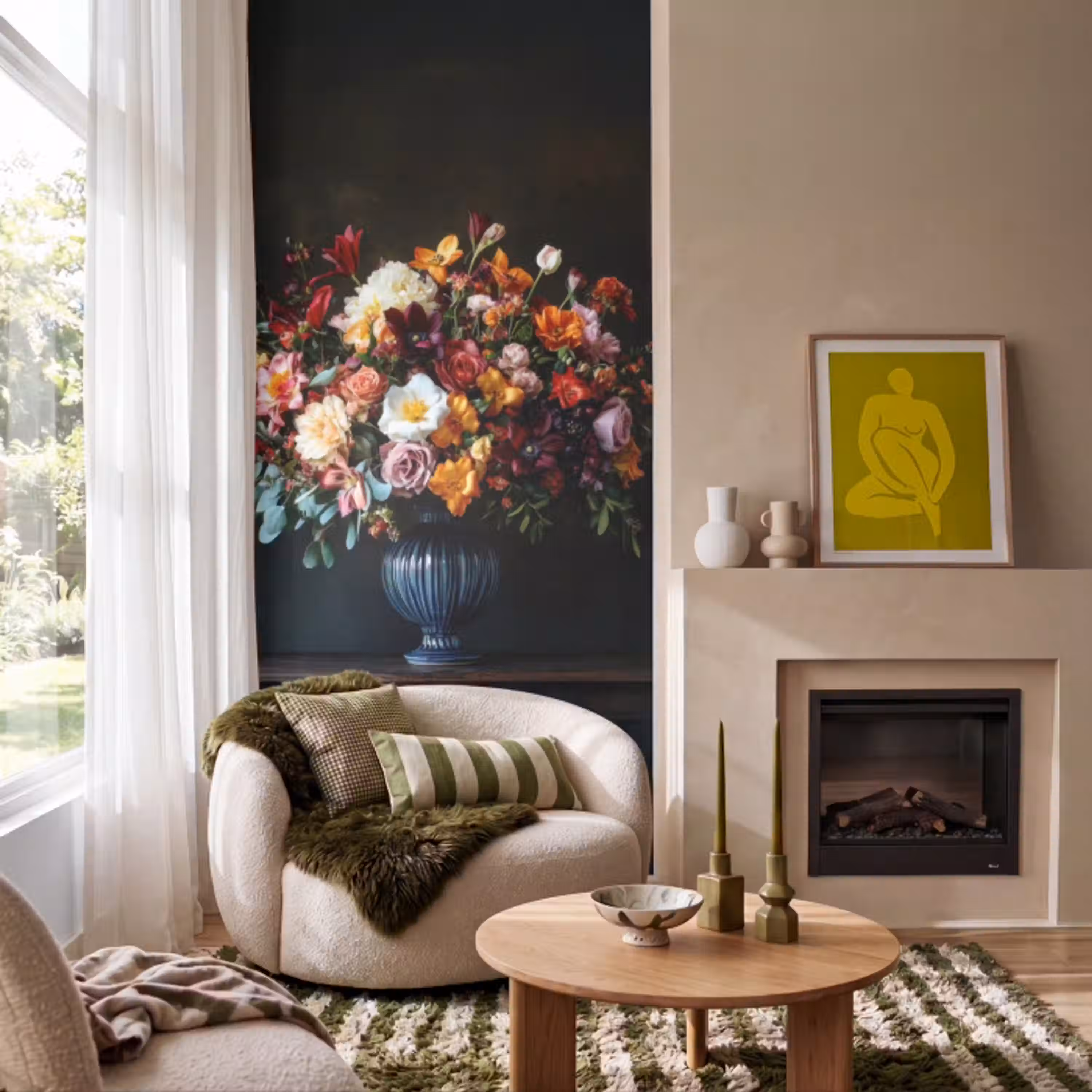 Groot - Bloemen - Vaas - Boeket Behang Vlies klein -sfeer2