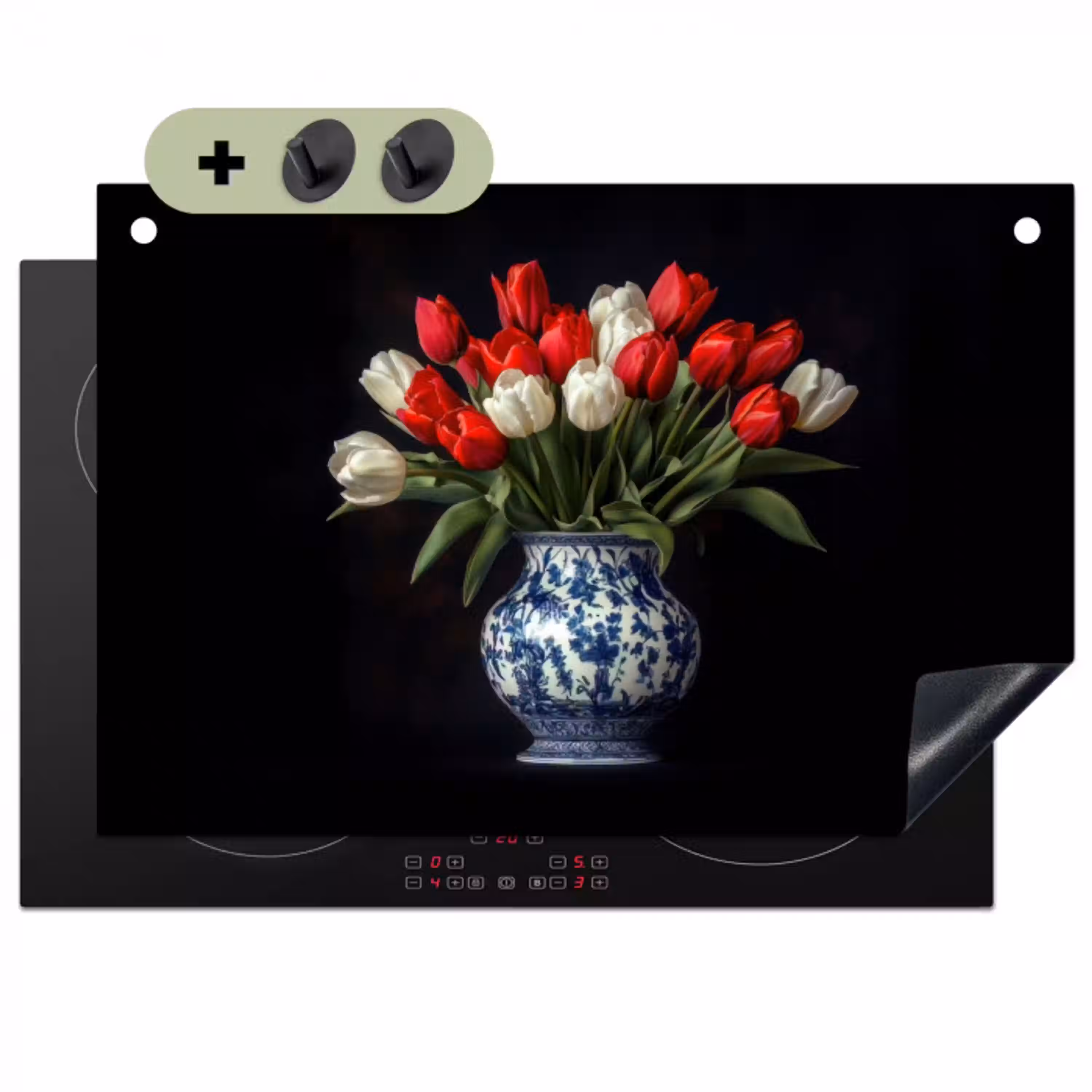 Rode - Bloemen - Tulpen - Vaas Inductie beschemer met haakjes klein -3d