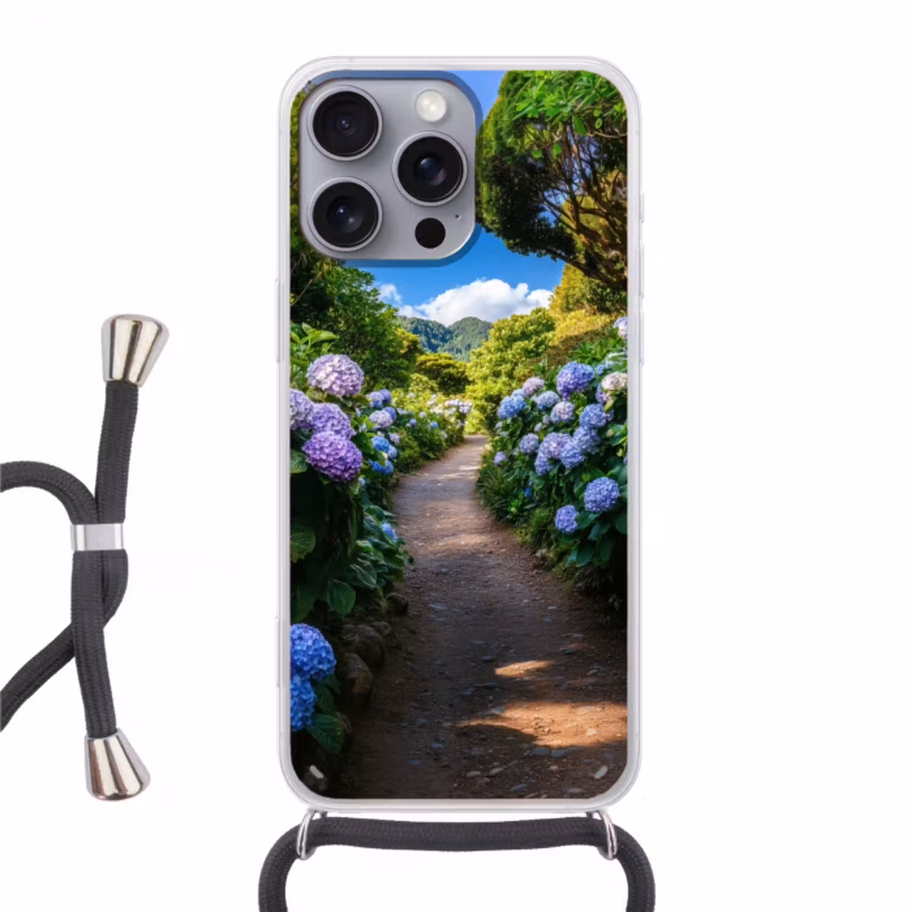 Hortsensia - Pad - Bloemen Hoesje iPhone 16 Pro Max met koord klein -3d