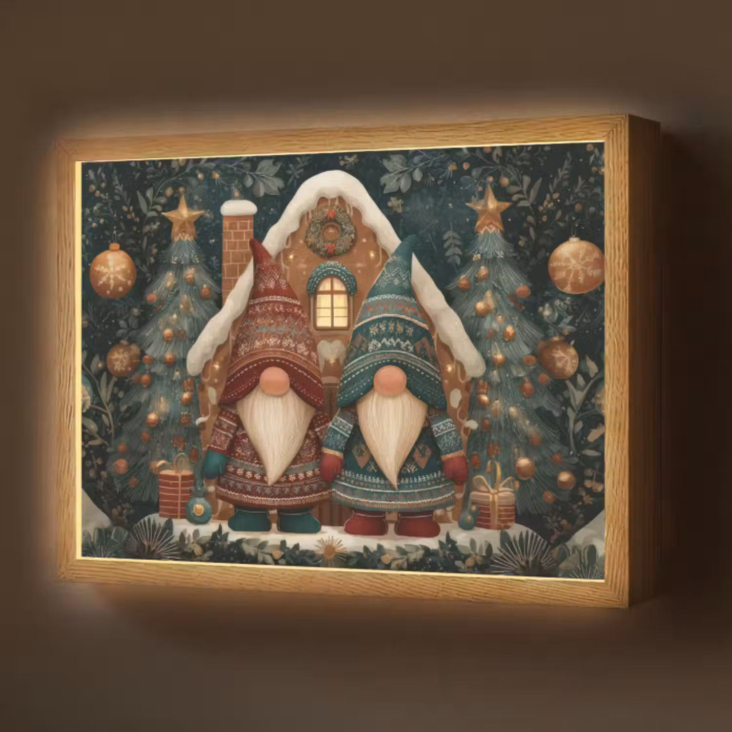 Lightbox - Wandlamp - Kerst - Gnomen - Peperkoekhuisje - Rood - Groen