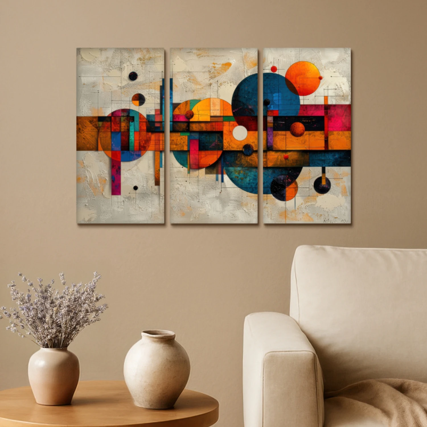 Kleurrijk - Geometrisch - Abstract - Aesthetic Canvas - Meerluiken 3 luik klein -sfeer1