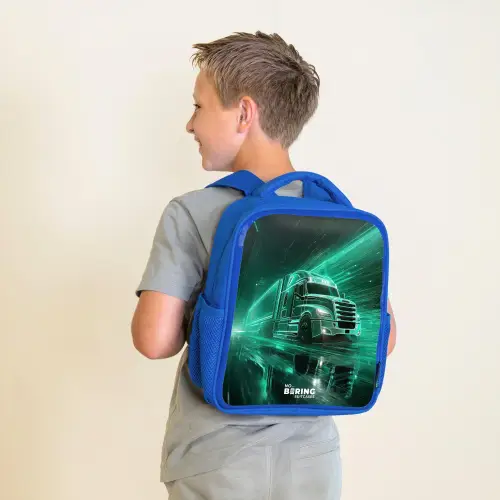 Vrachtwagen - Neon - Groen - Stad Kinderrugzak - Blauw middel -sfeer2