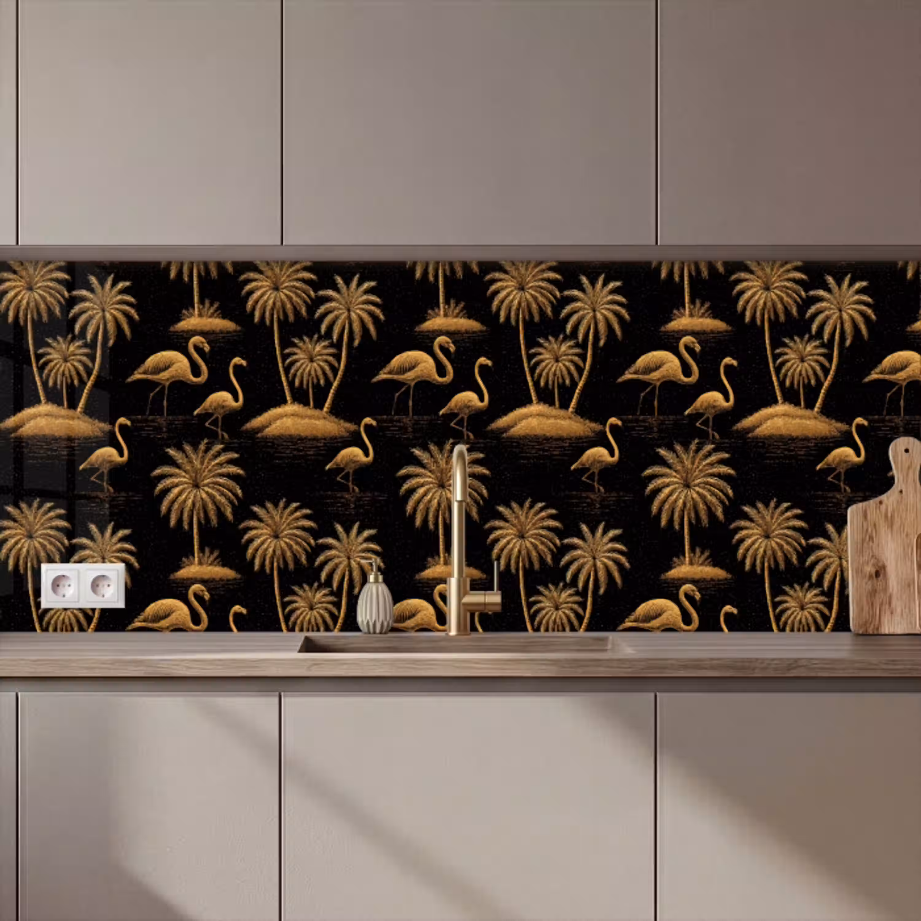Flamingo - Palmbomen - Tropisch - Goud - Zwart keuken achterwand 2 middel 871 zz_3dshopping