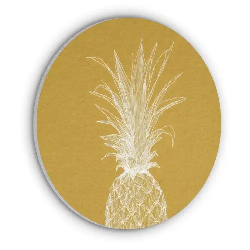 Lijnillustratie - Ananas - Bladkroon - Okergeel Akoestische PET Vilt - Rond klein -3d