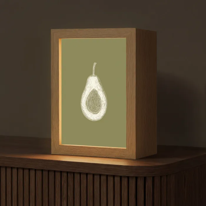 Avocado - Minimalistisch - Illustratie - Groen Light Box met kabel (Tafellamp) klein -z3d_website