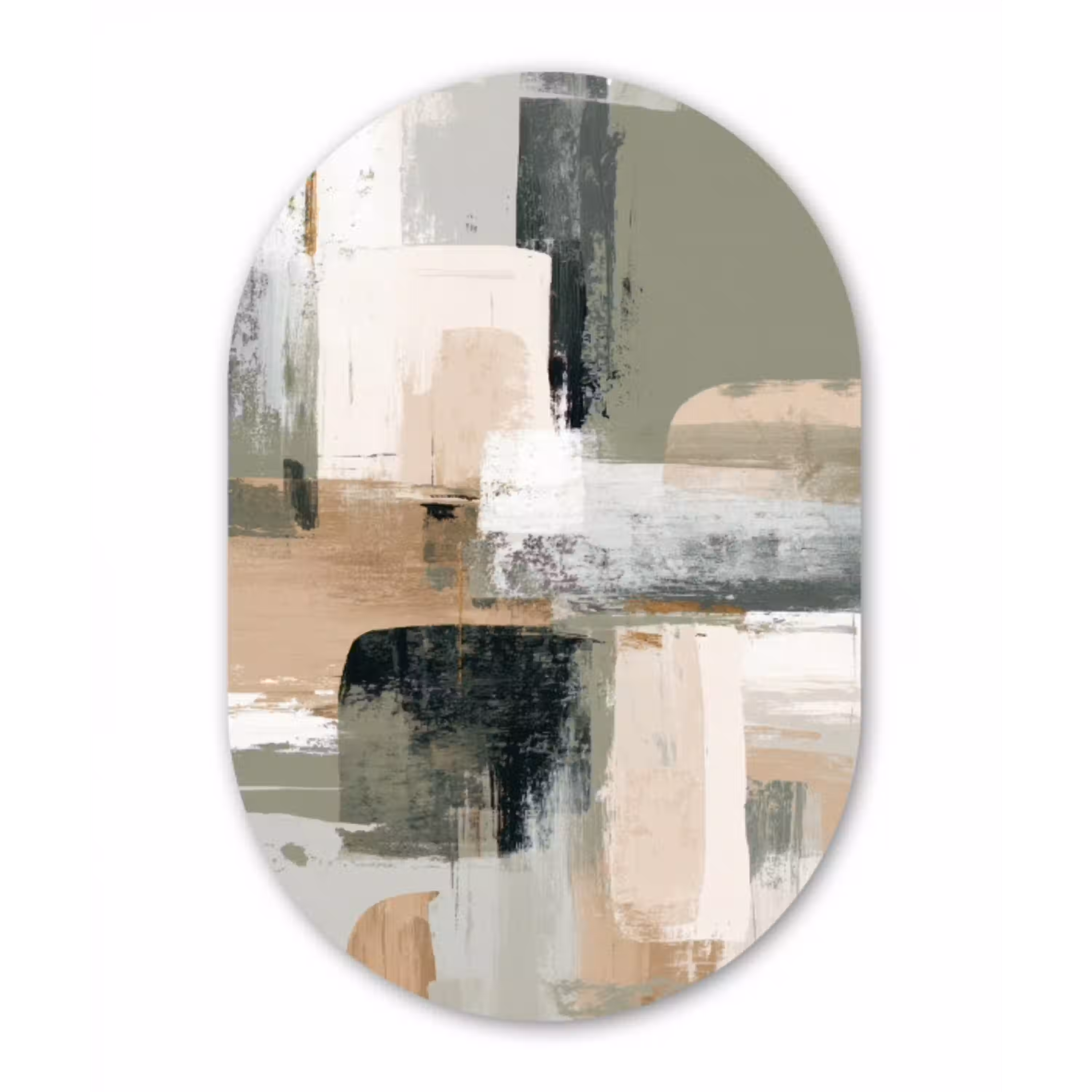 Penseelstreken - Abstract - Aardetinten Wandcirkel Ovaal Aluminium middel -3d