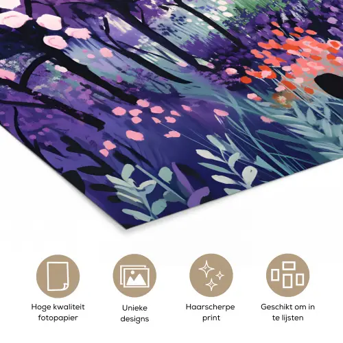 Park - Bomen - Bloemen - Gebouwen poster papier klein -closeup_NL