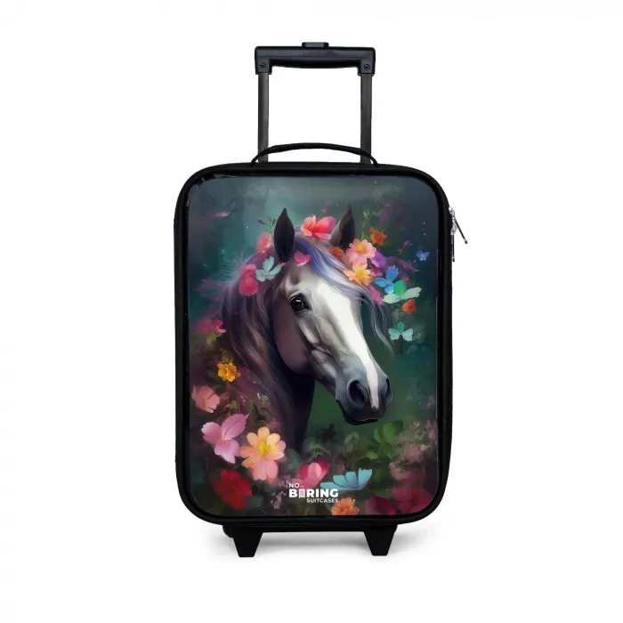 Paard in kleurrijke bloemen Kinderkoffer - Zwart klein -3d