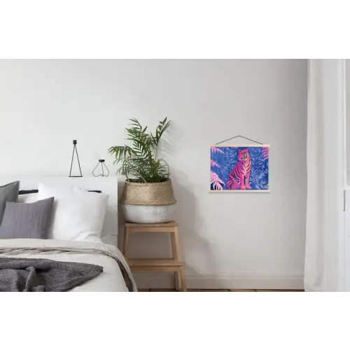 Tijger - Roze - Bladeren - Jungle textielposter latten blank klein -woonkamer