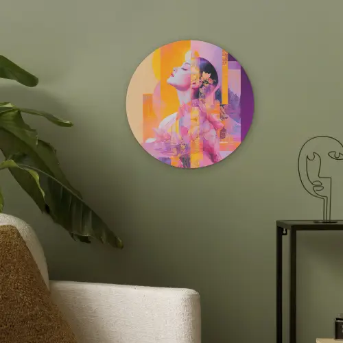 Abstract - Portret - Vrouw - Kleurrijk Akoestische PET Vilt - Rond klein -sfeer2
