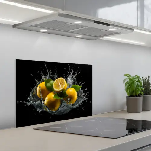 Citroen - Fruit - Geel - Zwart keuken achterwand spatscherm klein -3d_schuin