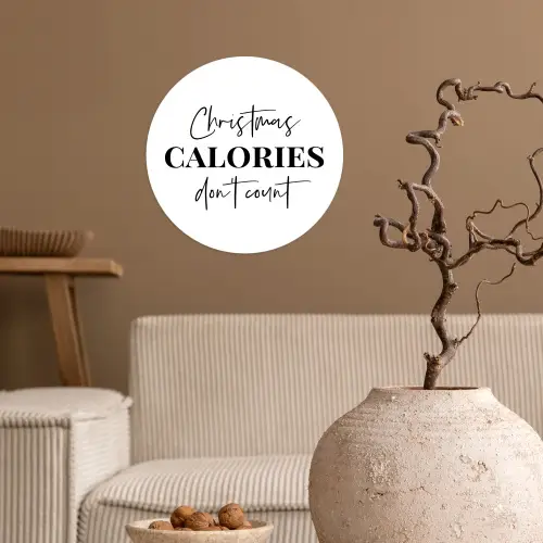 Kerst quote - Winter - Christmas calories - Wit Wandcirkel behangsticker klein -sfeer1