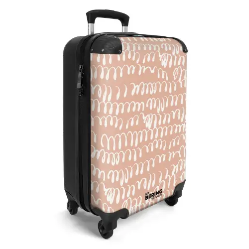 Golvende witte luslijnen op terracotta achtergrond NBS - Handbagage koffer - Kinderen Unisex middel -productfoto_3d