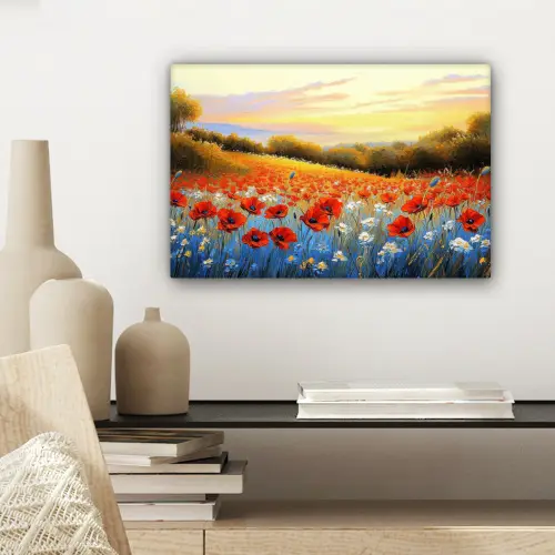Klaproos - Bloemenveld - Kleurrijk canvas 2cm klein -sfeer6