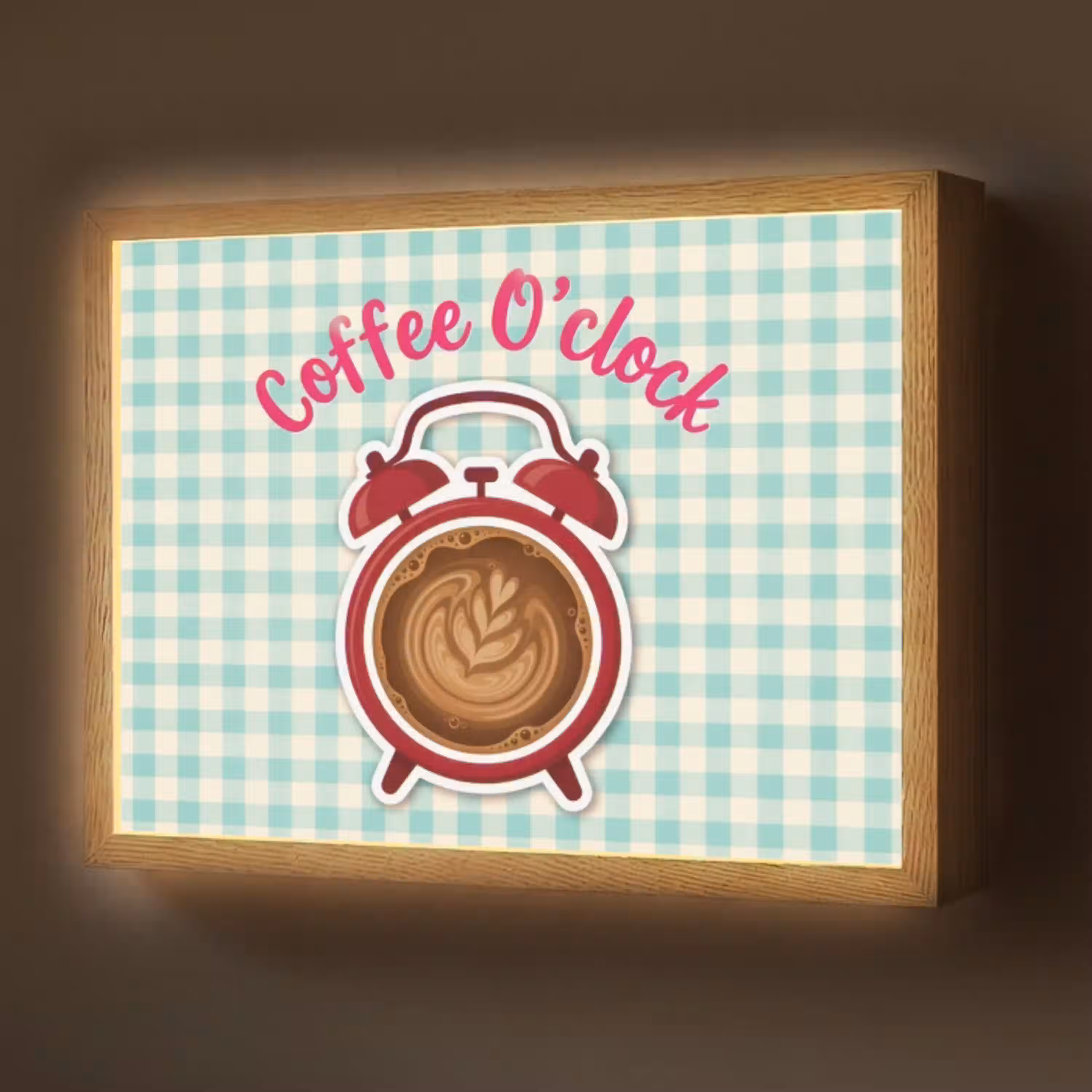 Koffie - Klok - Groen Light Box met batterij (Wandlamp) middel -z3d_website