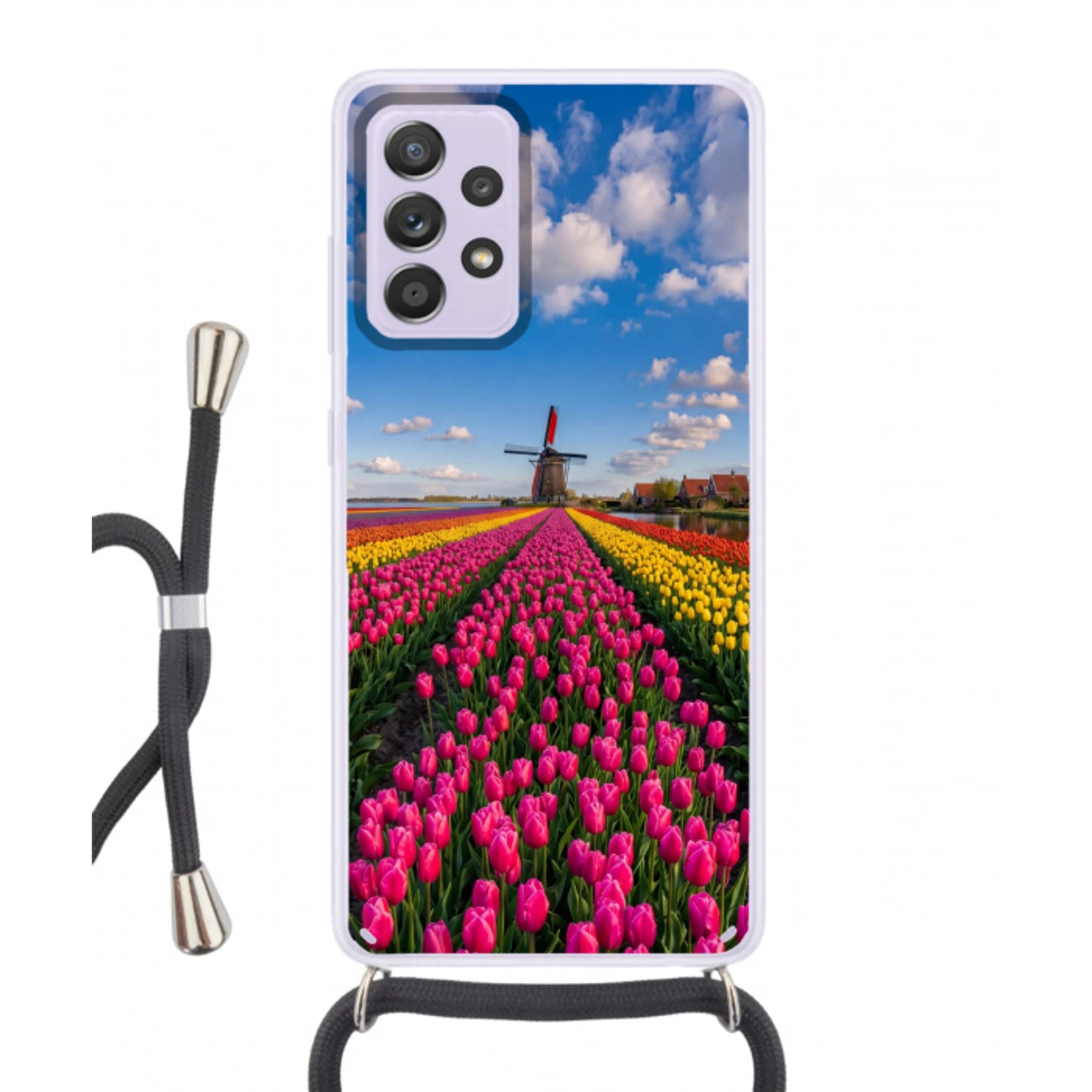 Tulpen - Holland - Molen - Kleurrijk Hoesje Samsung Galaxy A52 5G met koord klein -3d
