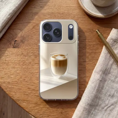 Mok - Latte - Minimalistisch - Schaduw Telefoonhoesje iPhone 17 Pro klein -sfeer1