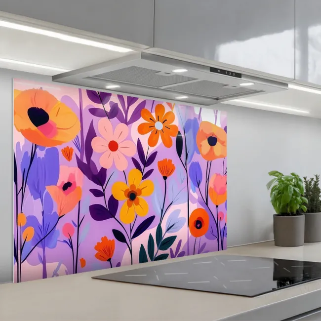 Spritzschutz Küche - Blumen - Bunt - Blätter