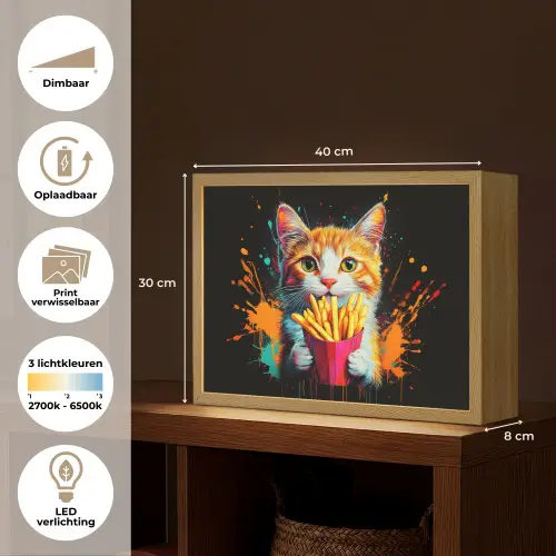 Kat - Eten - Patat - Graffiti - Abstract Light Box met batterij (Wandlamp) middel -USP_websiteoverzichtNL