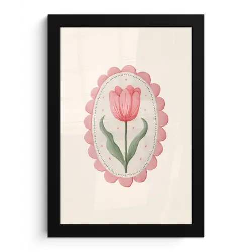 Tulp - Lijst - Ovaal - Illustratie fotolijst zwart zonder passe partout klein -3d