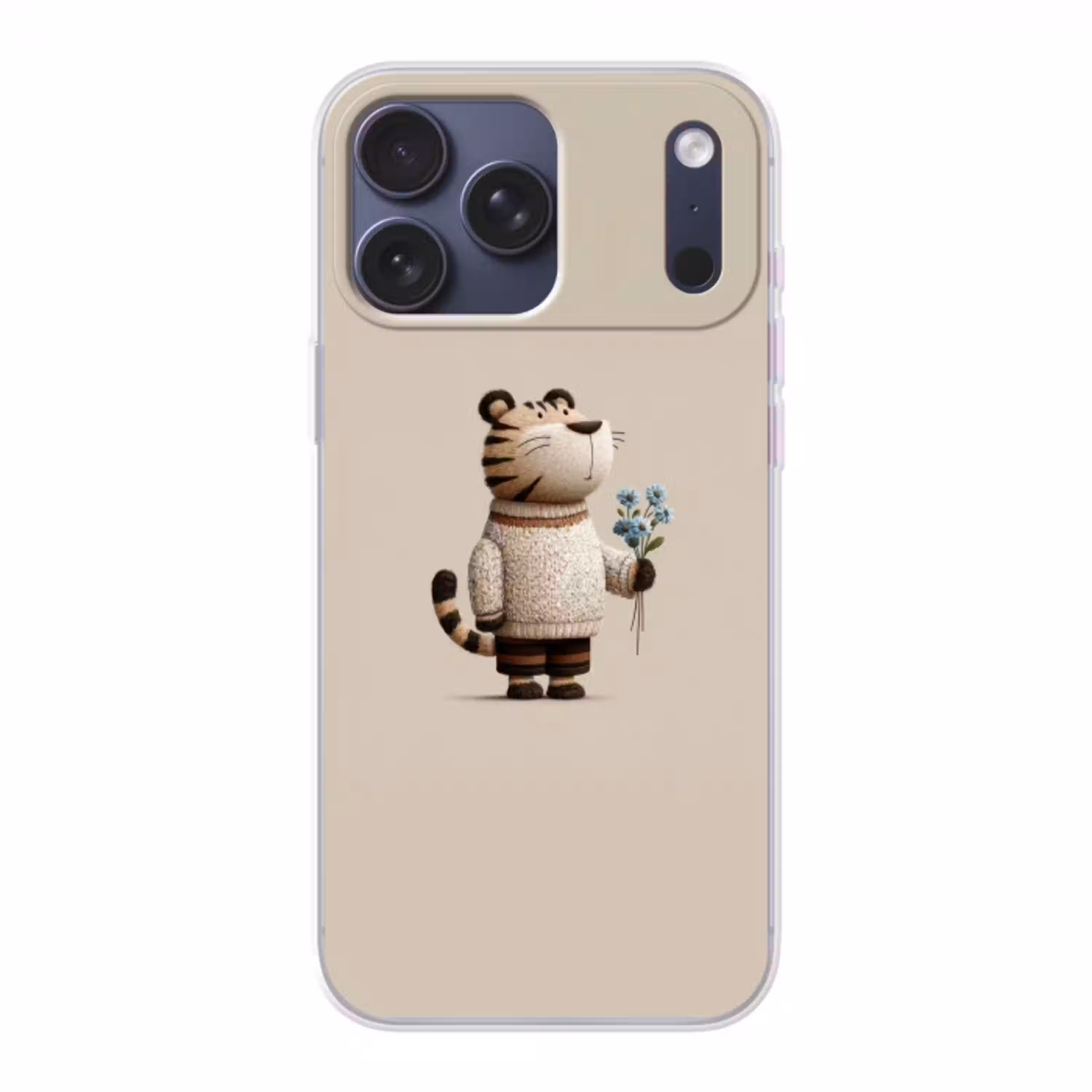 Tijger - Blauwe bloemen - Rustig Telefoonhoesje iPhone 17 Pro Max klein -3d