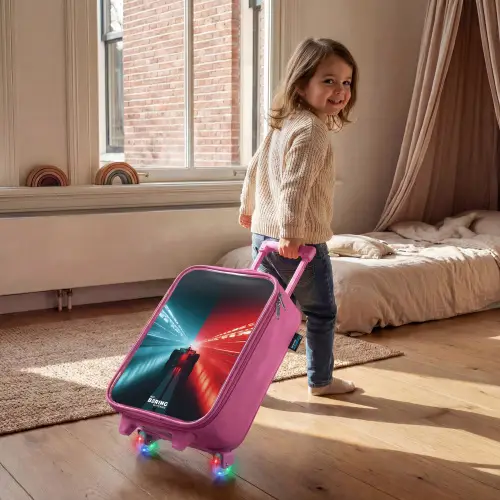 Baan - Raceauto - Neon - Rood Kinderkoffer - Roze klein -sfeer1