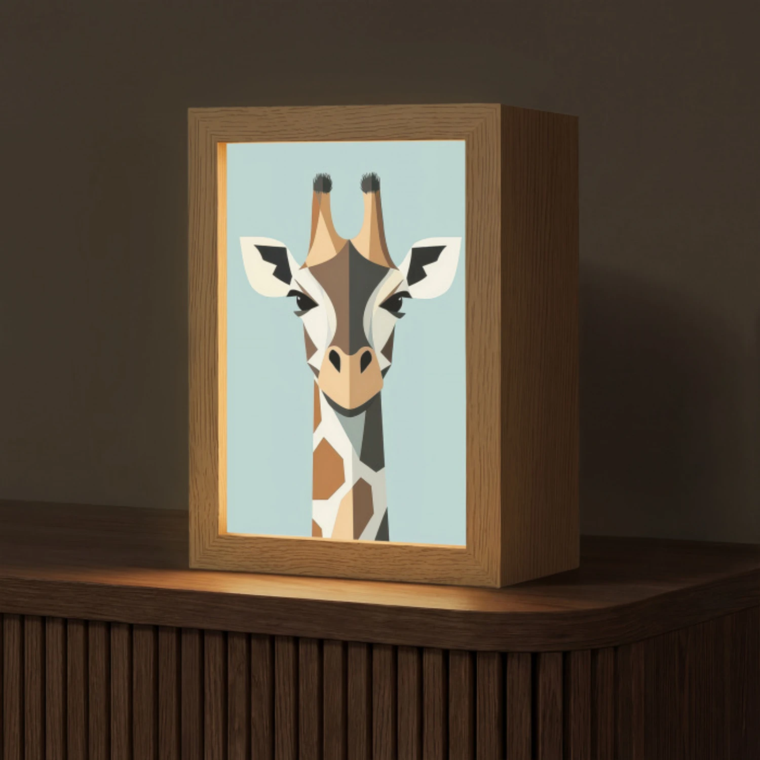 Giraffe - Illustratie - Bruin - Minimalistisch Light Box met kabel (Tafellamp) klein -z3d_website