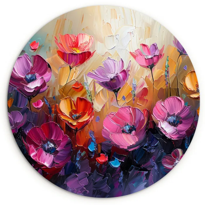 Bloemen - Botanisch - Kunst - Roze - Natuur Wandcirkel kunststof plaat 5mm dik klein -3d