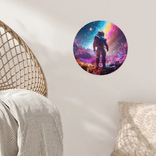 Ruimte - Astronaut - Neon - Sterren Wandcirkel behangsticker klein -sfeer4