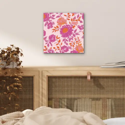 Bloemenpatroon - Roze - Oranje - Bloemen aluminium wit klein -sfeer3