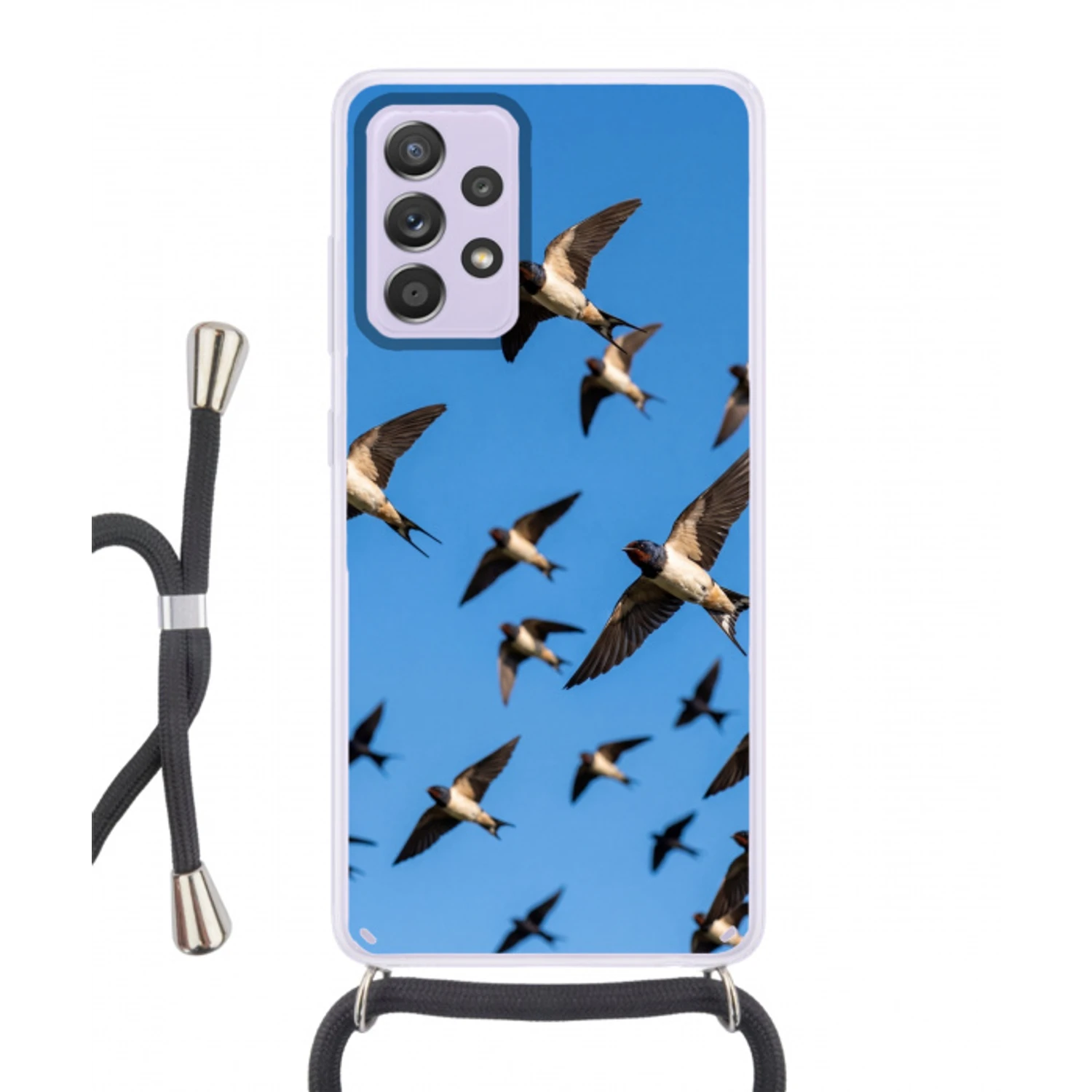 Zwaluwen - Vliegen - Blauw Hoesje Samsung Galaxy A52 5G met koord klein -3d