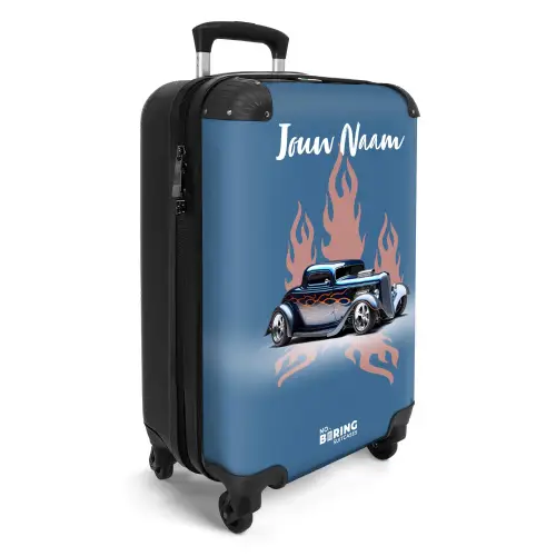 Blauwe auto met roze vlammen NBS - Handbagage koffer - Kinderen Unisex middel -productfoto_3d