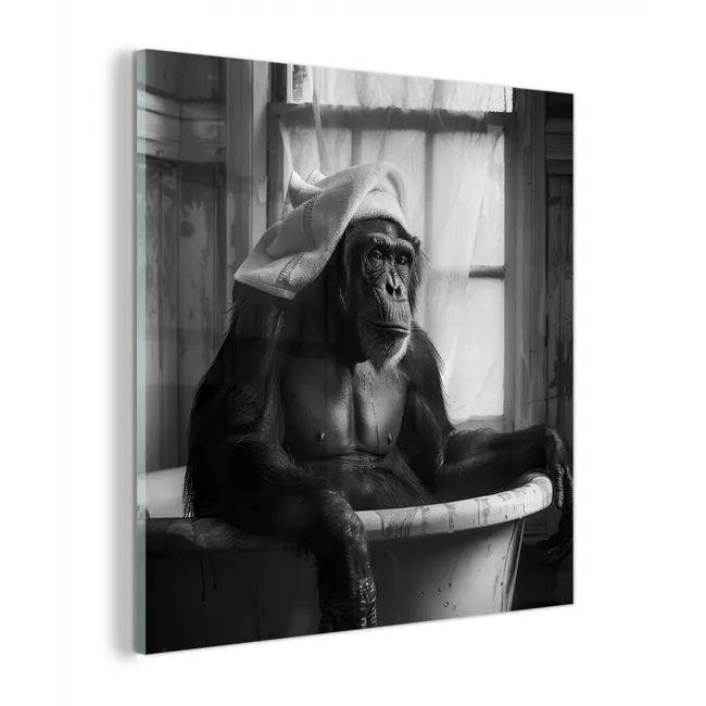 Aap - Dier - Bad - Zwart - Wit - Humor plexiglas 5mm klein -z3d