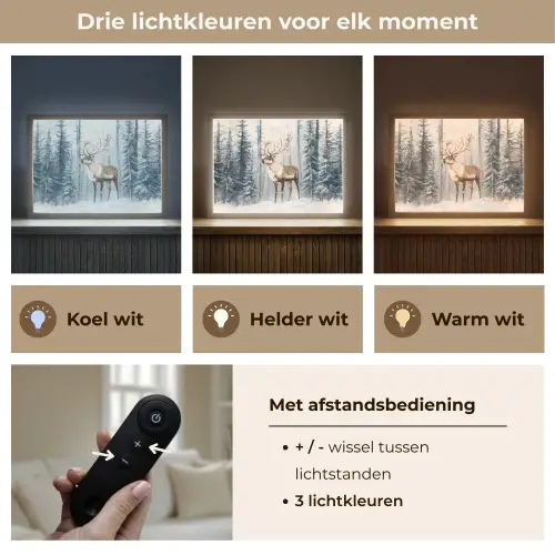 Rendier - Sneeuw - Woud - Wit Light Box met batterij (Wandlamp) middel -USP_lichtkleurNL