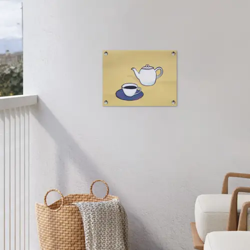 Theepot - Kopje - Beige - Illustratie tuinposter los doek klein -sfeer8