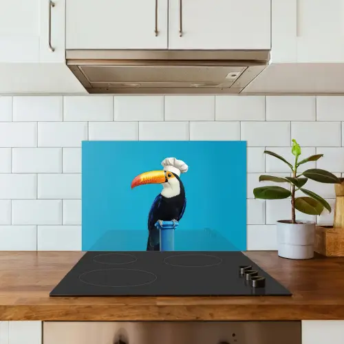 Tucan - Sokkel - Vogel - Koksmuts keuken achterwand spatscherm klein -sfeer2