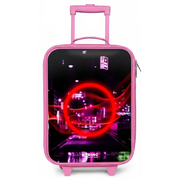 Felrode cirkel boven een neonverlichte stad Kinderkoffer - Roze klein -zz3dotto