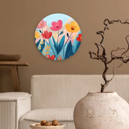 Illustratie - Bloemen - Kleurrijk Wandcirkel plexiglas klein -sfeer1